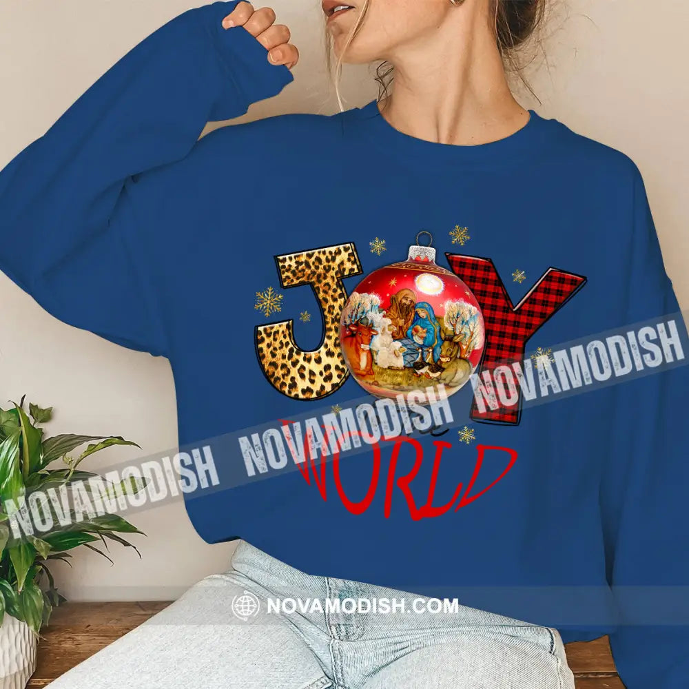 Unisex Shirt Joy To The World Christmas Long Sleeve Sweater Gift For / Navy Blue S T-Shirt