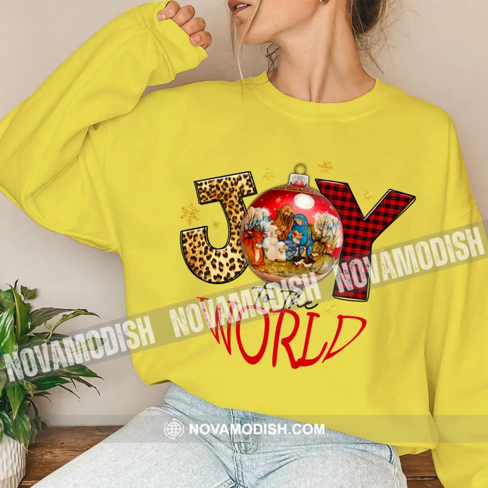 Unisex Shirt Joy To The World Christmas Long Sleeve Sweater Gift For / Yellow S T-Shirt