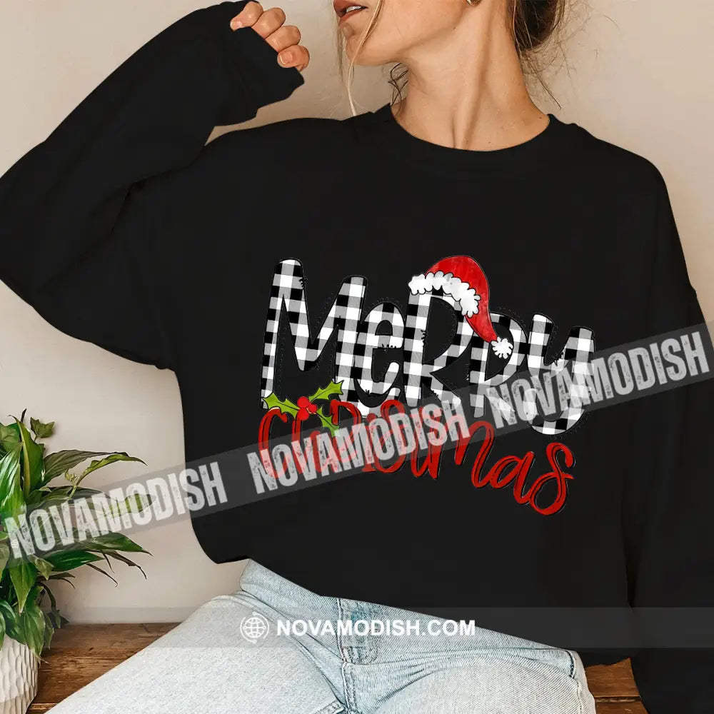 Unisex Shirt Merry Christmas Long Sleeve Sweater Gift For / Black S T-Shirt