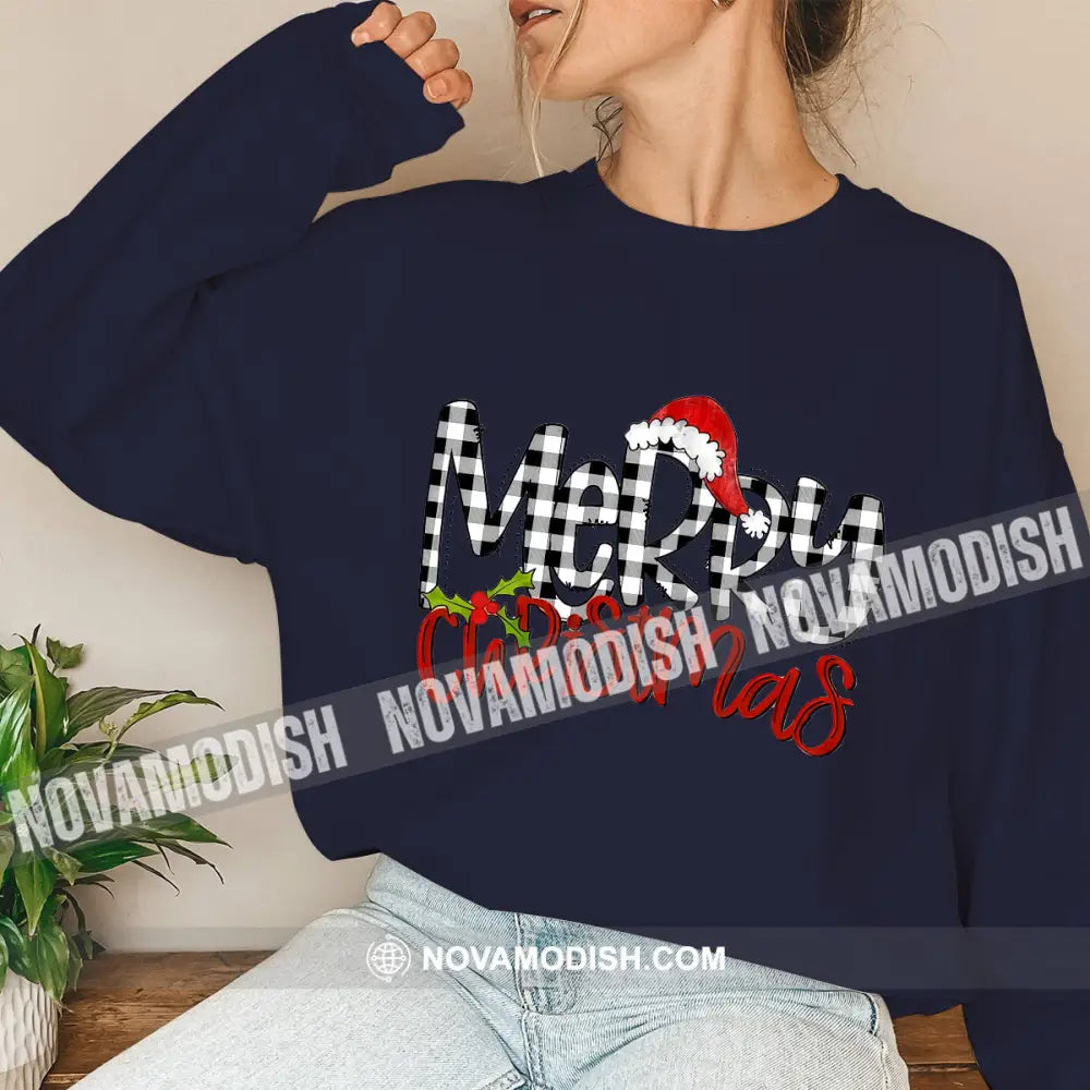 Unisex Shirt Merry Christmas Long Sleeve Sweater Gift For / Dark Blue S T-Shirt