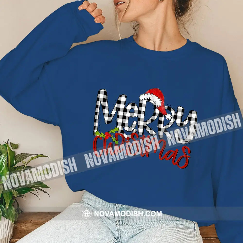 Unisex Shirt Merry Christmas Long Sleeve Sweater Gift For / Navy Blue S T-Shirt