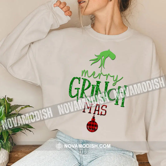 Unisex Shirt Merry Grinchmas Christmas Long Sleeve Sweater Gift For / Beige S T-Shirt