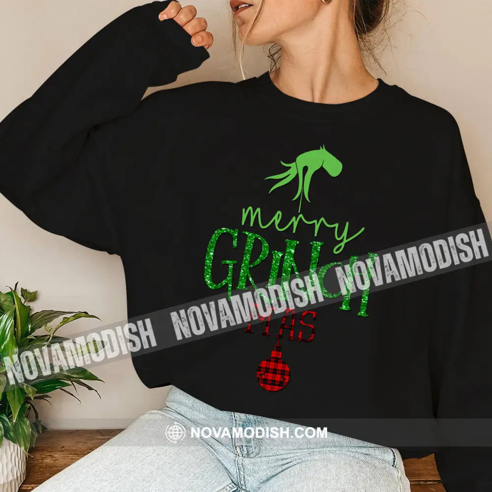 Unisex Shirt Merry Grinchmas Christmas Long Sleeve Sweater Gift For / Black S T-Shirt