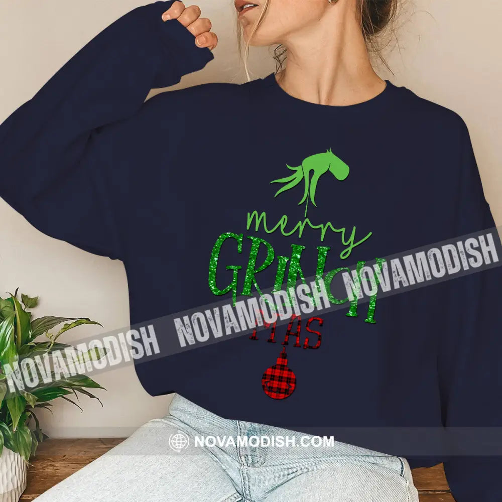 Unisex Shirt Merry Grinchmas Christmas Long Sleeve Sweater Gift For / Dark Blue S T-Shirt