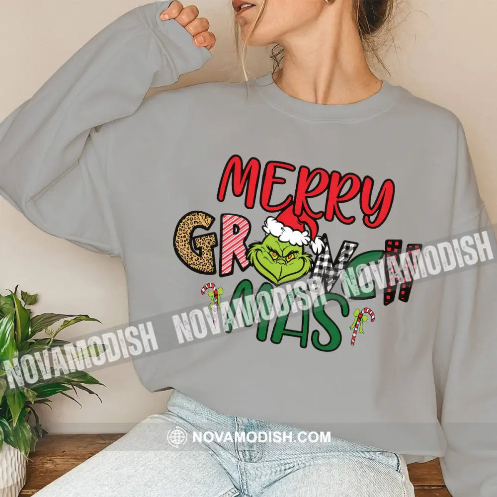 Unisex Shirt Merry Grinchmas Christmas Long Sleeve Sweater Gift For / Gray S T-Shirt