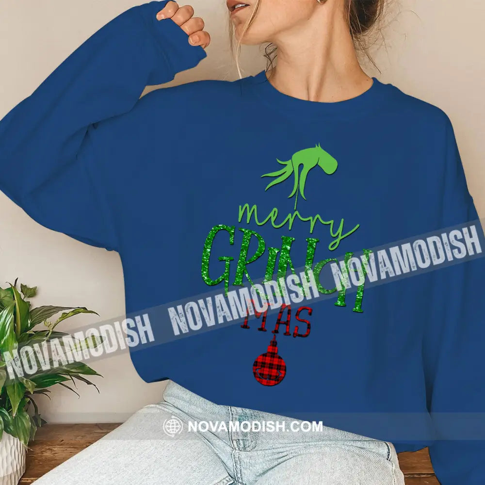 Unisex Shirt Merry Grinchmas Christmas Long Sleeve Sweater Gift For / Navy Blue S T-Shirt