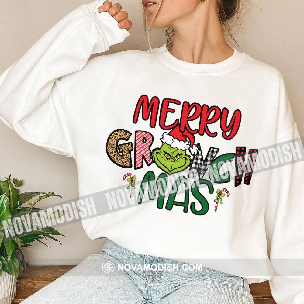 Unisex Shirt Merry Grinchmas Christmas Long Sleeve Sweater Gift For / White S T-Shirt