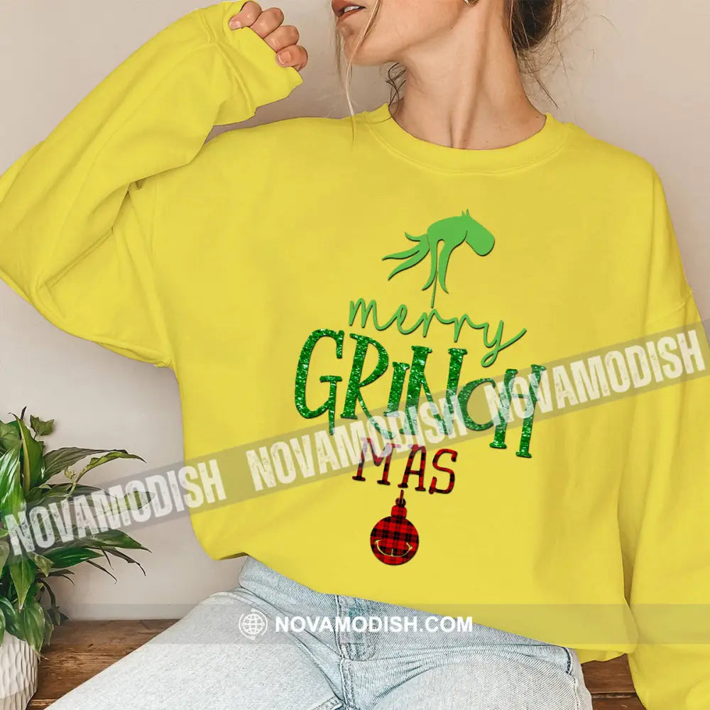 Unisex Shirt Merry Grinchmas Christmas Long Sleeve Sweater Gift For / Yellow S T-Shirt