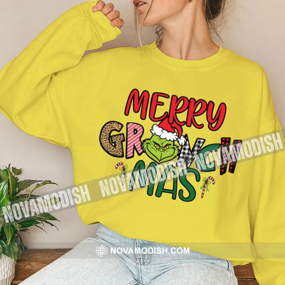 Unisex Shirt Merry Grinchmas Christmas Long Sleeve Sweater Gift For / Yellow S T-Shirt