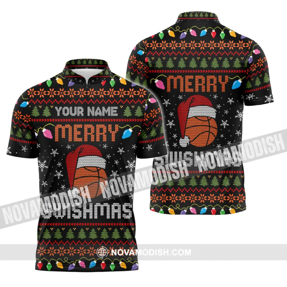 Unisex Shirt - Merry Swishmas Christmas Shirt Zipper Polo Shirt / S T-shirt