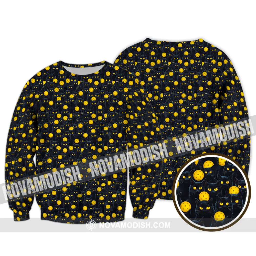 Unisex Shirt - Pickleball Halloween Black Cat Shirt Long Sleeve / S T-shirt