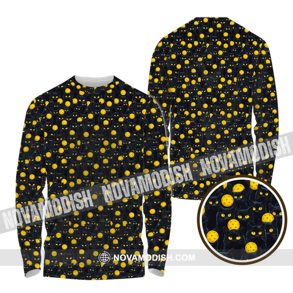 Unisex Shirt - Pickleball Halloween Black Cat Shirt Long Sleeve Shirt / S T-shirt