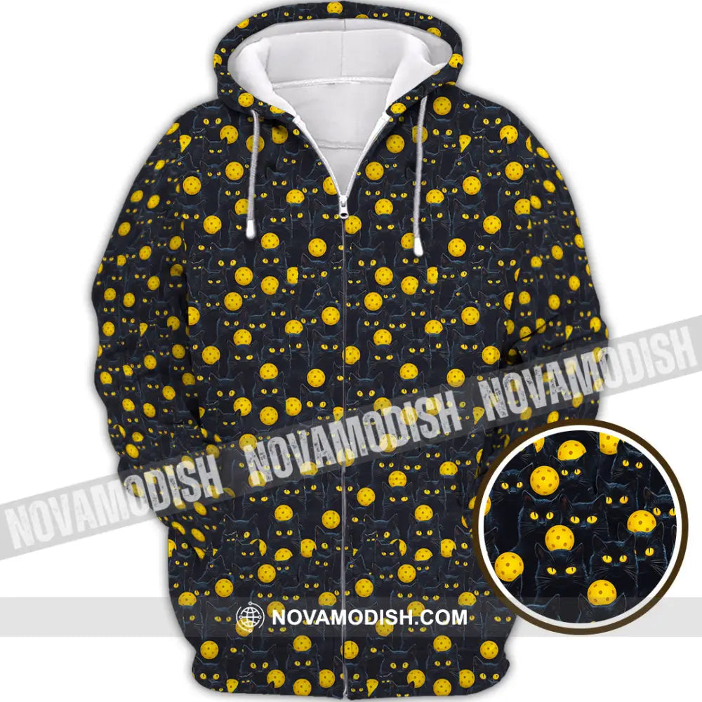 Unisex Shirt - Pickleball Halloween Black Cat Shirt Zipper Hoodie / S T-shirt