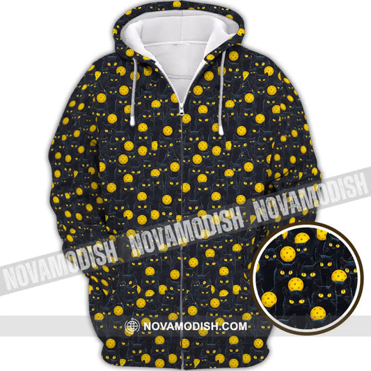 Unisex Shirt - Pickleball Halloween Black Cat Shirt Zipper Hoodie / S T-shirt