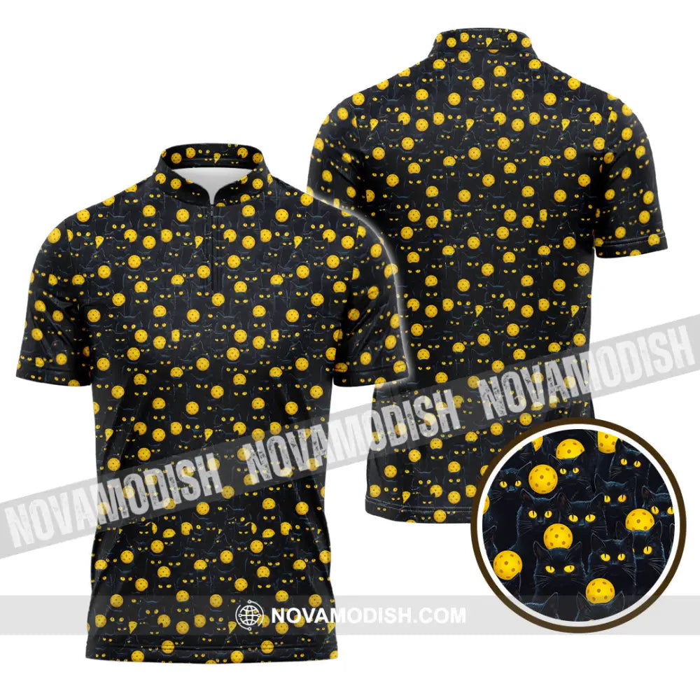 Unisex Shirt - Pickleball Halloween Black Cat Shirt Zipper Polo Shirt / S T-shirt