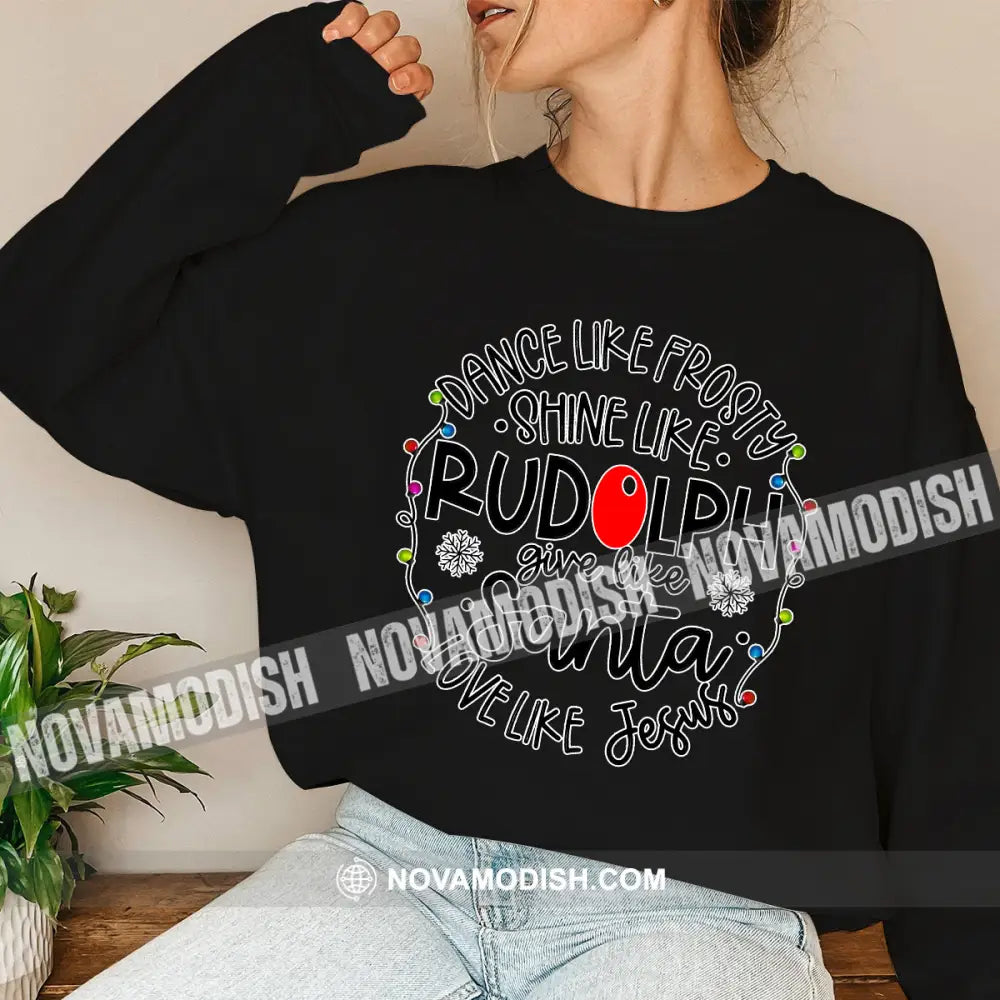 Unisex Shirt Rudolph Santa Jesus Christmas Long Sleeve Sweater Gift For / Black S T-Shirt