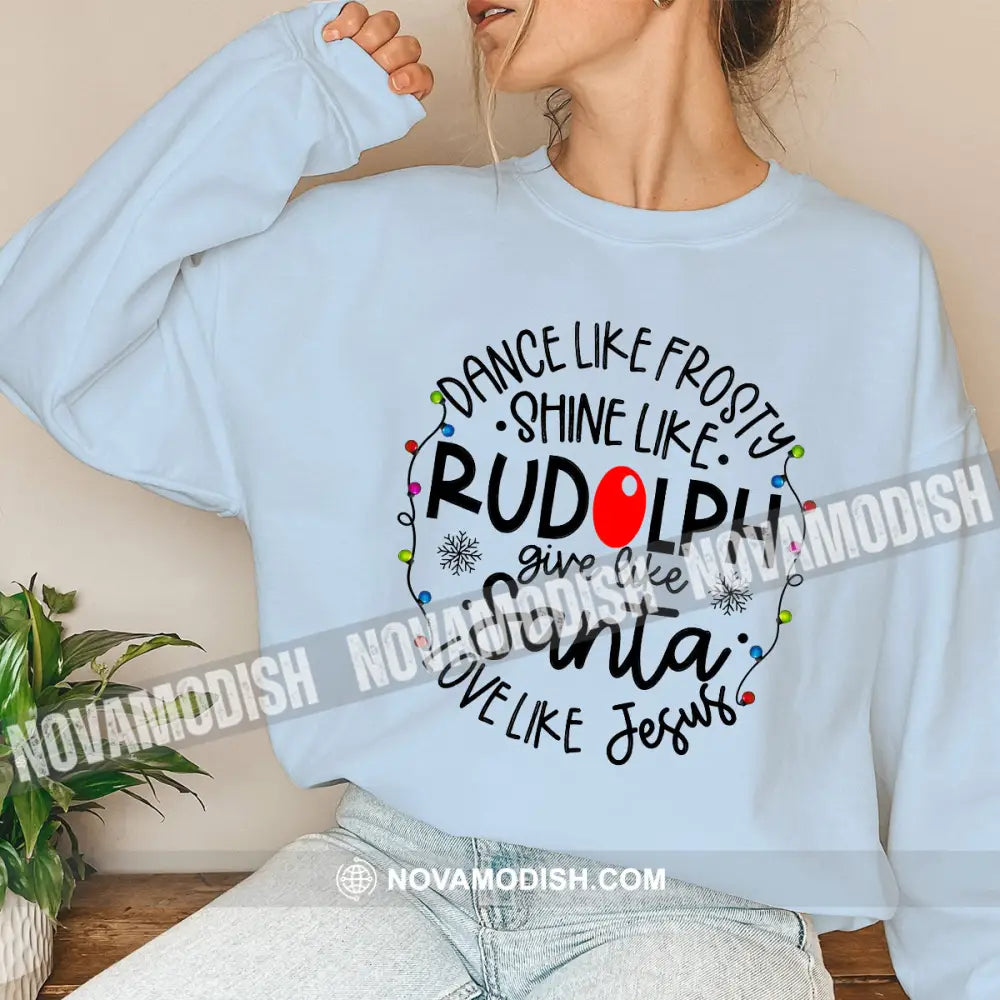 Unisex Shirt Rudolph Santa Jesus Christmas Long Sleeve Sweater Gift For / Blue S T-Shirt