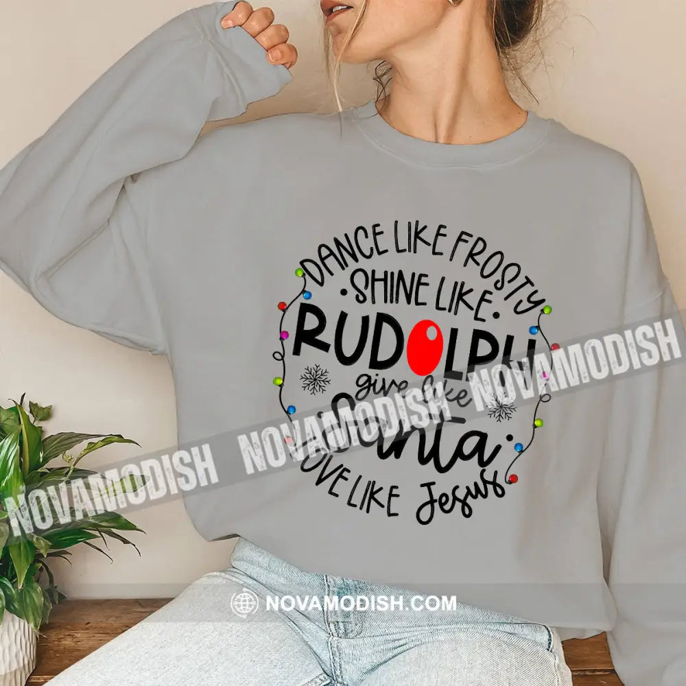 Unisex Shirt Rudolph Santa Jesus Christmas Long Sleeve Sweater Gift For / Gray S T-Shirt