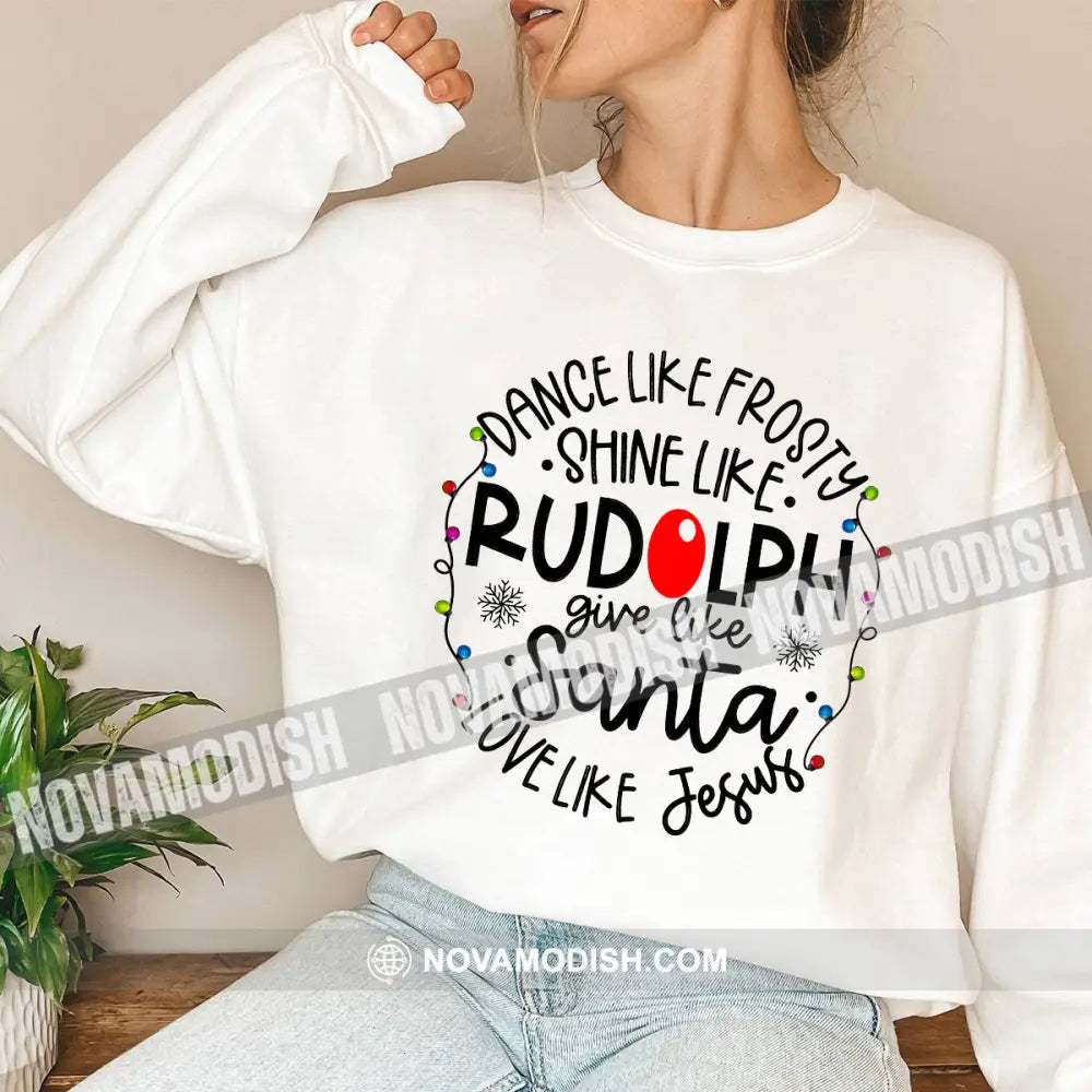 Unisex Shirt Rudolph Santa Jesus Christmas Long Sleeve Sweater Gift For / White S T-Shirt