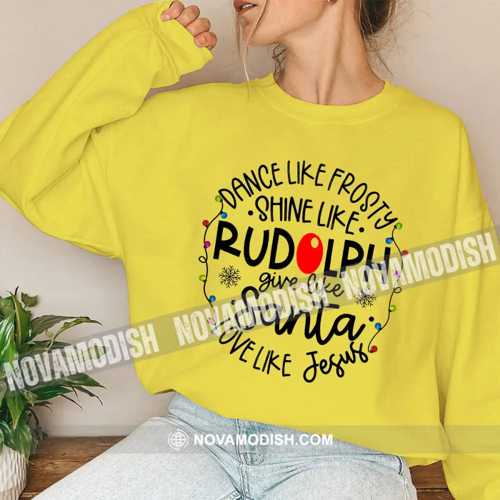 Unisex Shirt Rudolph Santa Jesus Christmas Long Sleeve Sweater Gift For / Yellow S T-Shirt