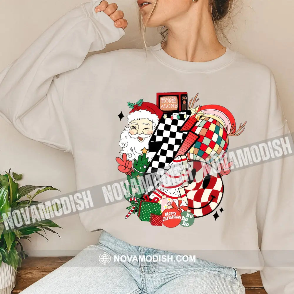 Unisex Shirt Santa Christmas Long Sleeve Sweater Gift For / Beige S T-Shirt