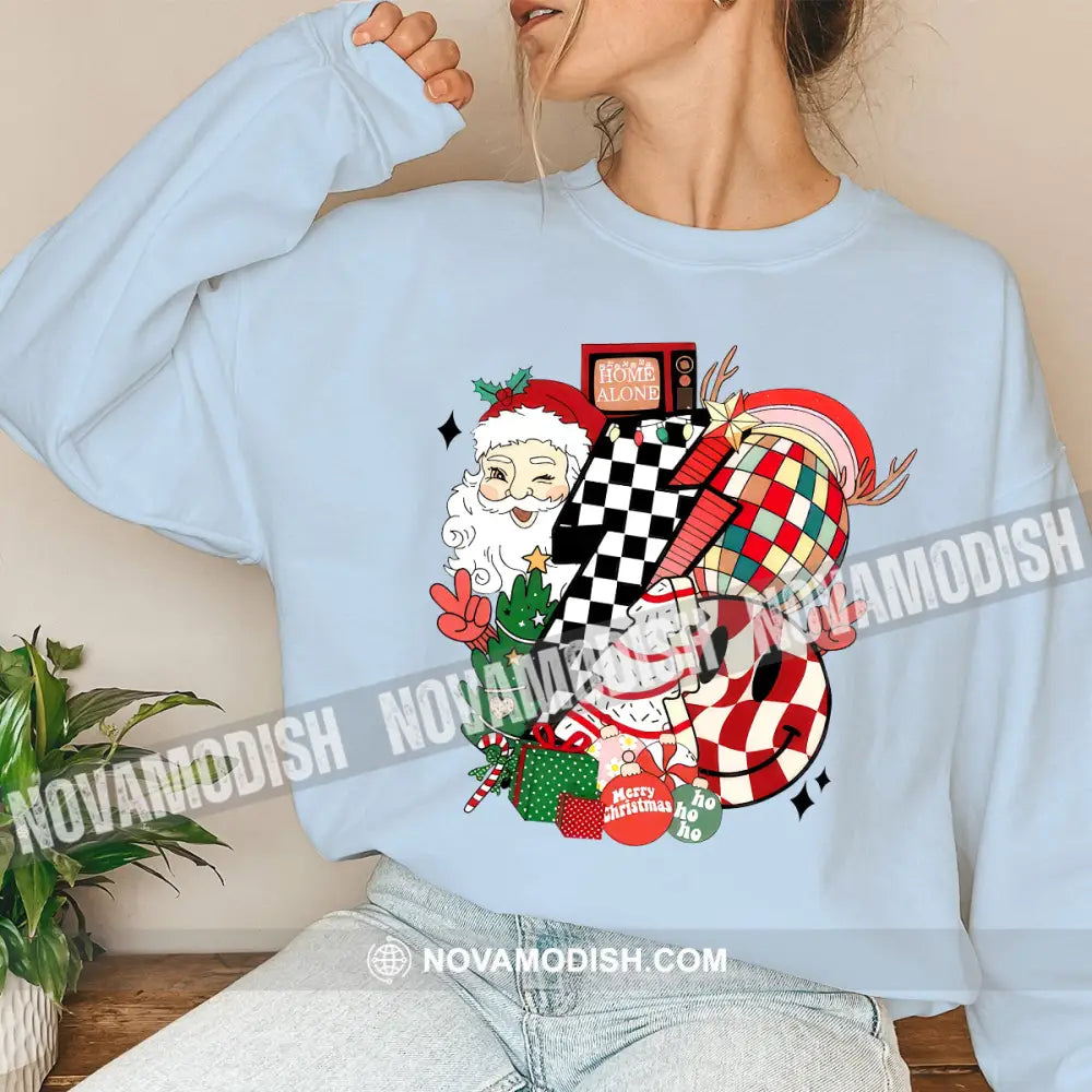 Unisex Shirt Santa Christmas Long Sleeve Sweater Gift For / Blue S T-Shirt