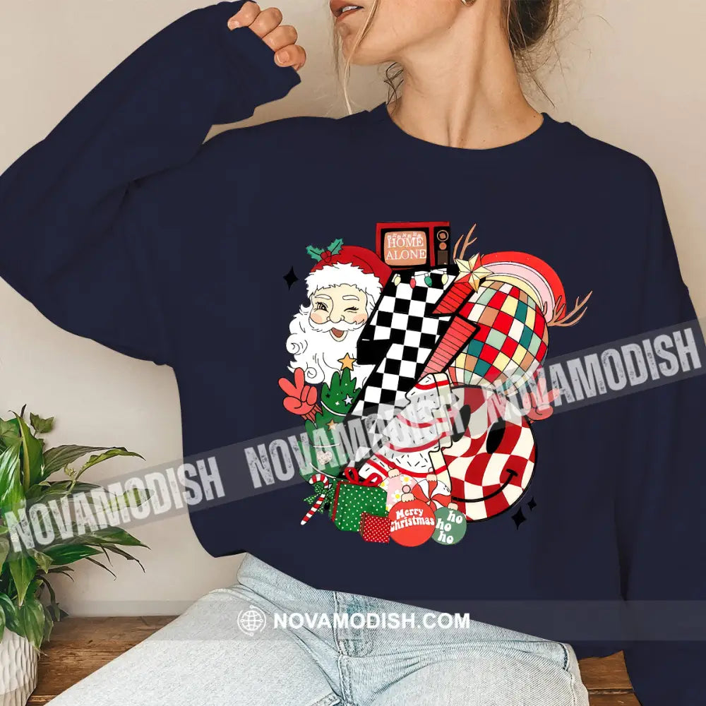 Unisex Shirt Santa Christmas Long Sleeve Sweater Gift For / Dark Blue S T-Shirt