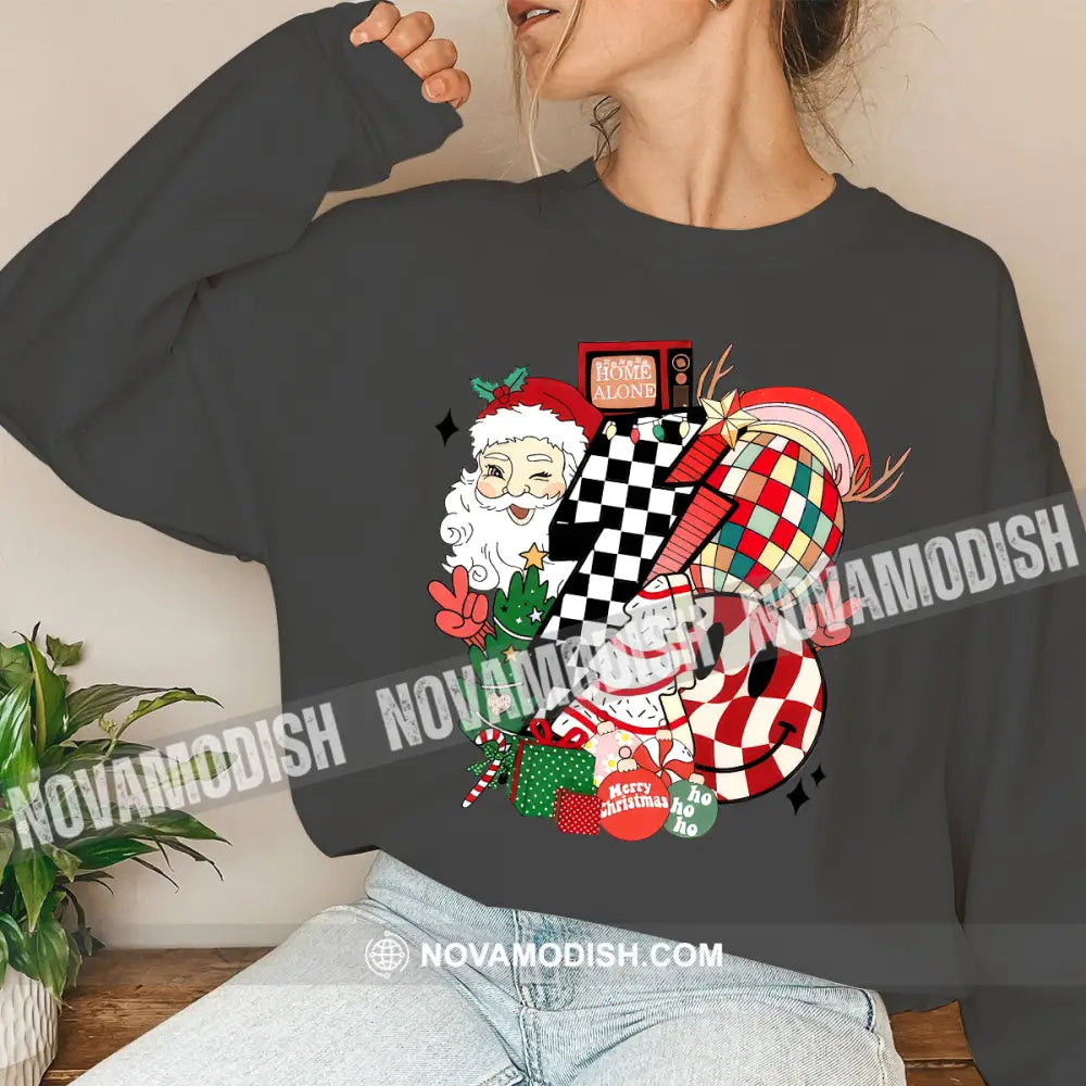 Unisex Shirt Santa Christmas Long Sleeve Sweater Gift For / Dark Gray S T-Shirt