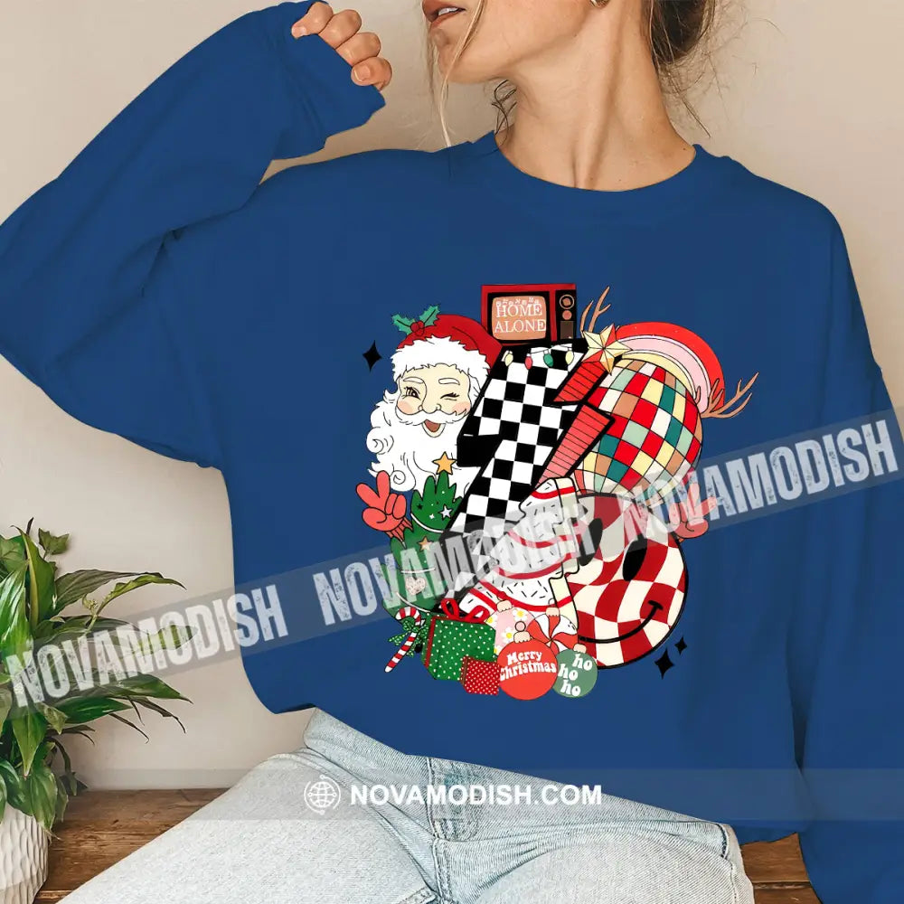 Unisex Shirt Santa Christmas Long Sleeve Sweater Gift For / Navy Blue S T-Shirt