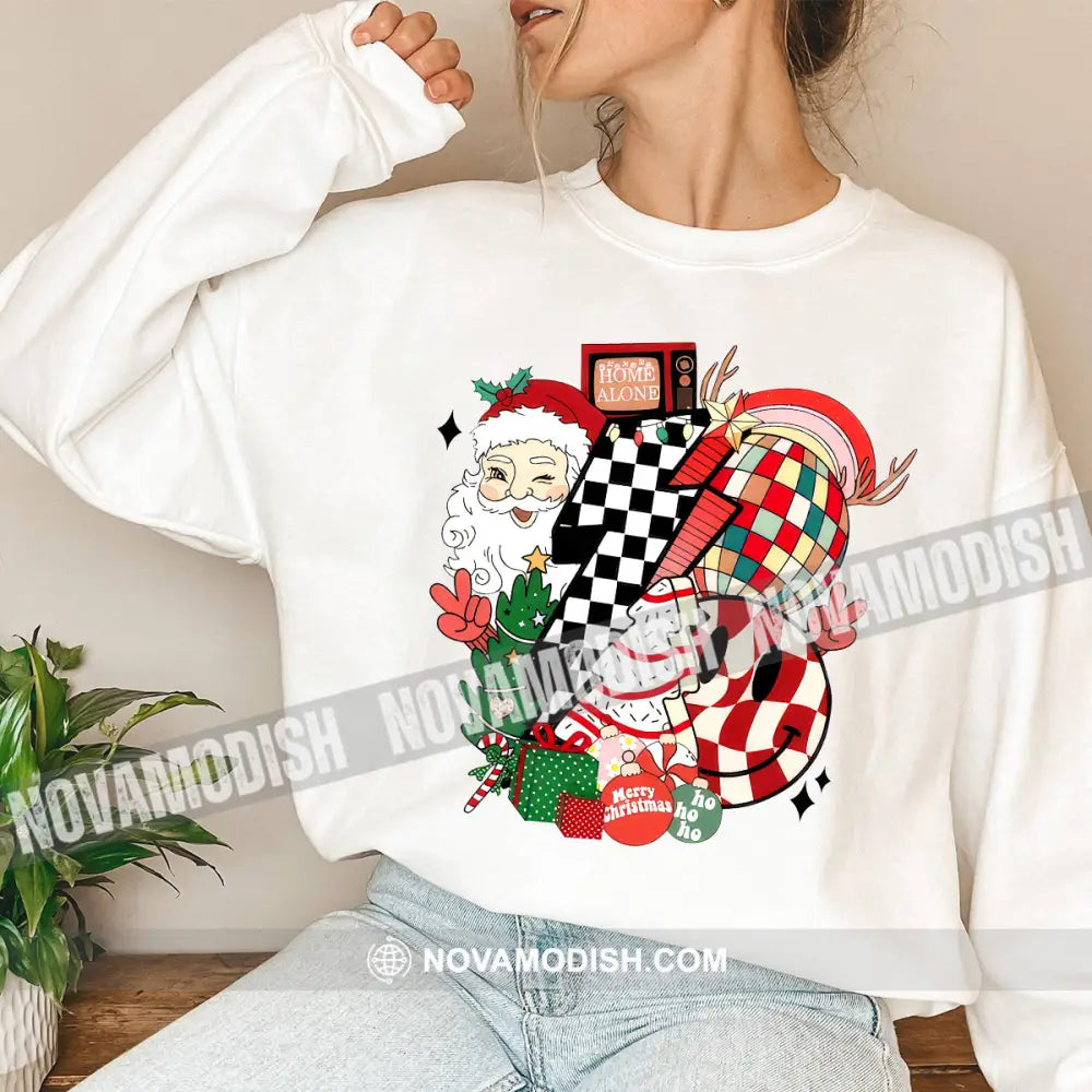 Unisex Shirt Santa Christmas Long Sleeve Sweater Gift For / White S T-Shirt