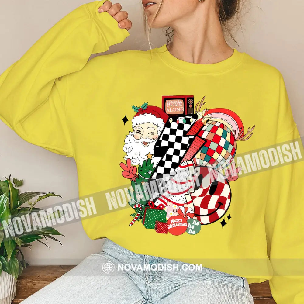 Unisex Shirt Santa Christmas Long Sleeve Sweater Gift For / Yellow S T-Shirt