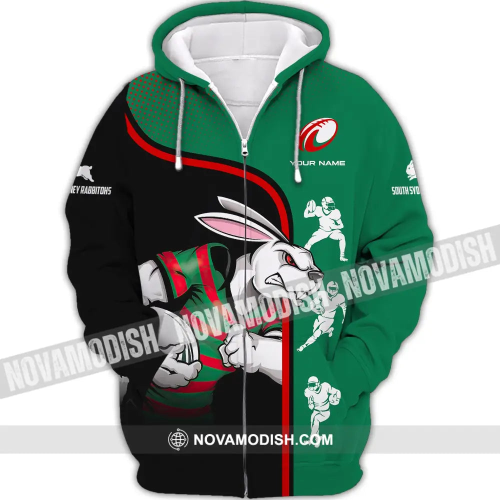 Unisex Shirt South Sydney Rabbitohs Reggie The Rabbit Hoodie Football T-Shirt Zipper / S