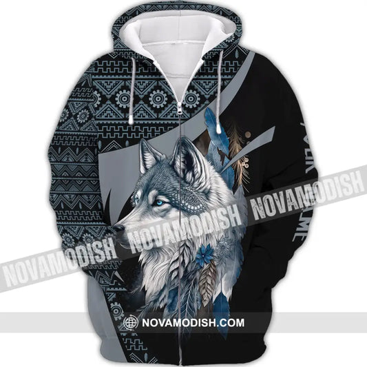 Unisex Shirt Wolf Native American Hoodie Indigenous Zipper / S T-Shirt