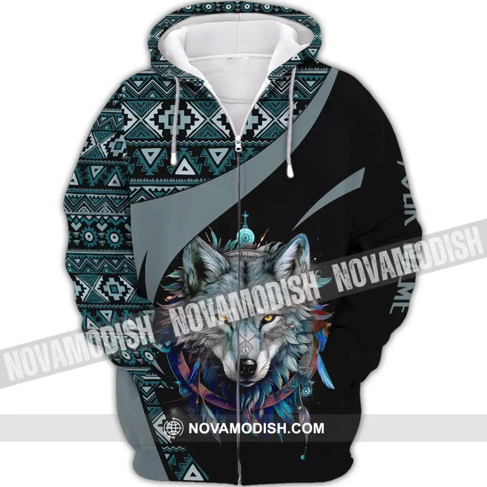 Unisex Shirt Wolf Native American Hoodie Indigenous Zipper / S T-Shirt