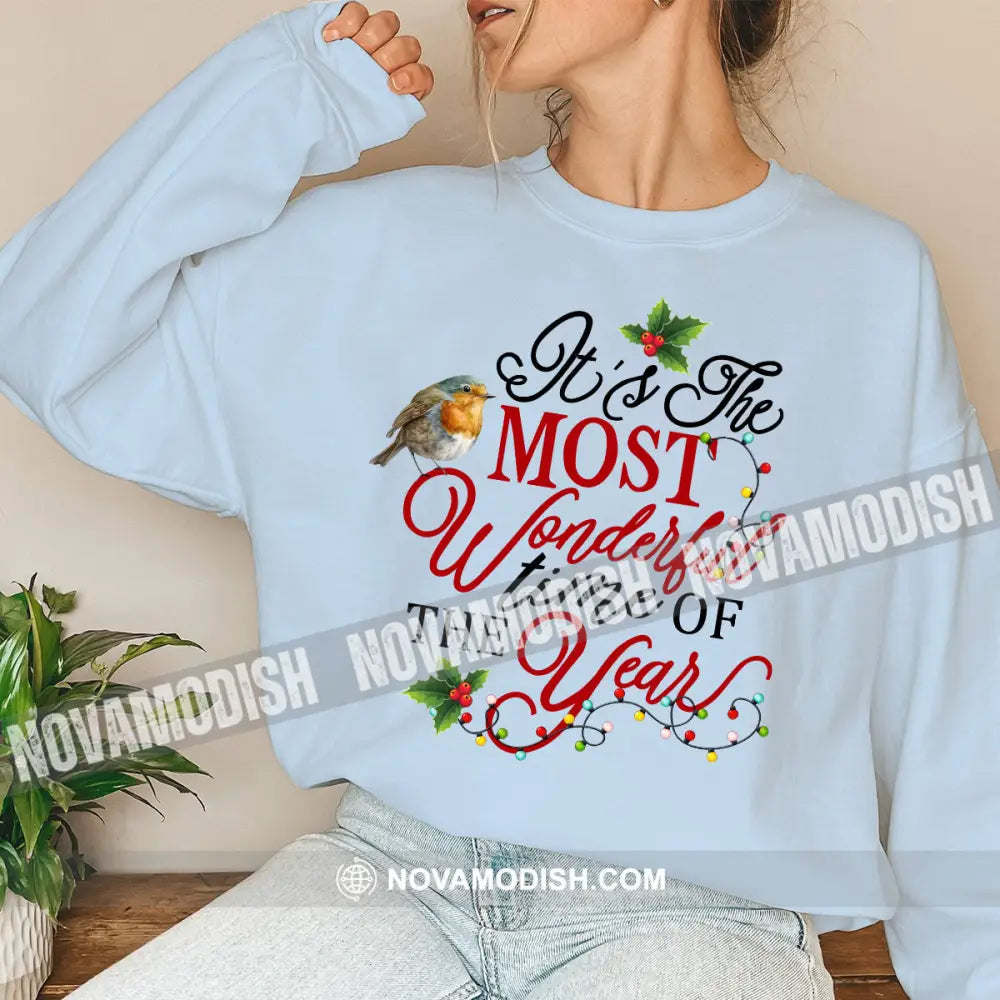 Unisex Shirt Wonderful Time Of The Year Christmas Long Sleeve Sweater Gift For / Blue S T-Shirt