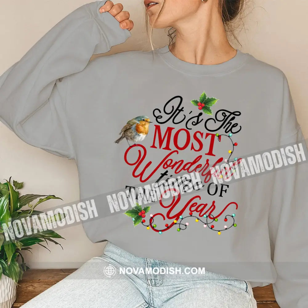 Unisex Shirt Wonderful Time Of The Year Christmas Long Sleeve Sweater Gift For / Gray S T-Shirt