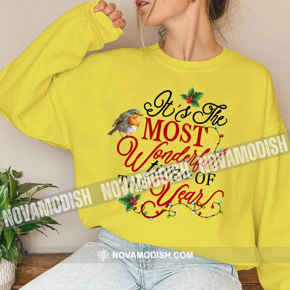 Unisex Shirt Wonderful Time Of The Year Christmas Long Sleeve Sweater Gift For / Yellow S T-Shirt