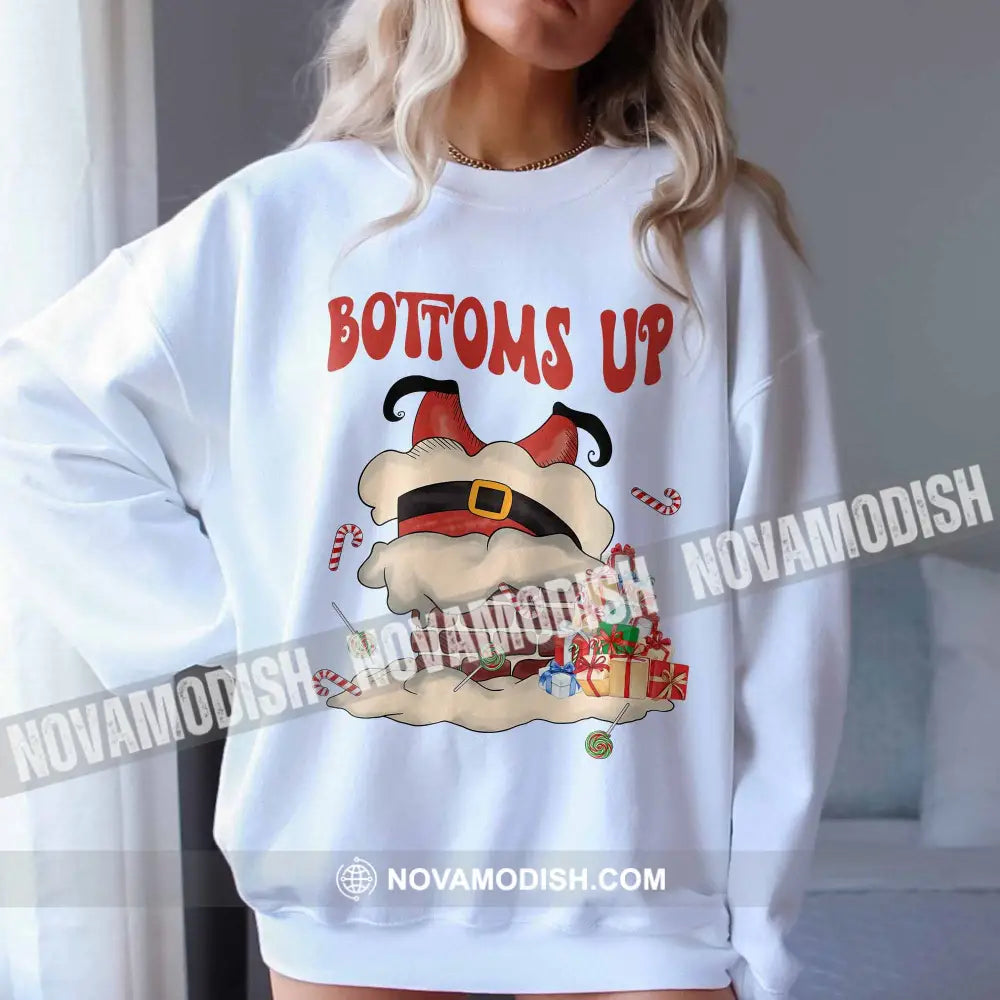 Unisex T-Shirt Bottoms Up Christmas Hoodie Gift For Long Sleeve / White S T-Shirt