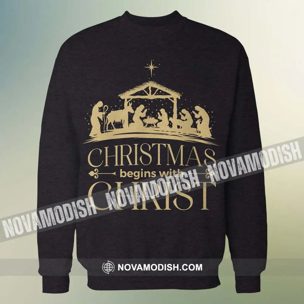 Unisex T-Shirt Christmas Begins With Christ Shirt Christmas Hoodie Gift For T-Shirt