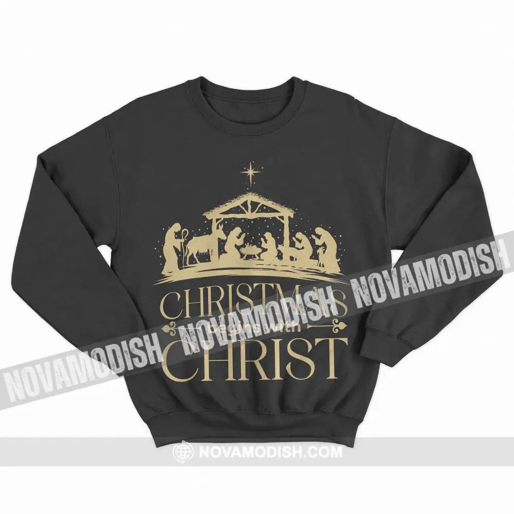 Unisex T-Shirt Christmas Begins With Christ Shirt Christmas Hoodie Gift For T-Shirt