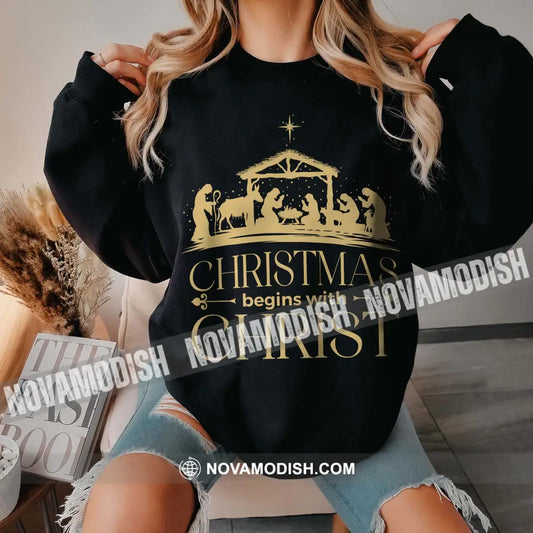 Unisex T-Shirt Christmas Begins With Christ Shirt Christmas Hoodie Gift For T-Shirt