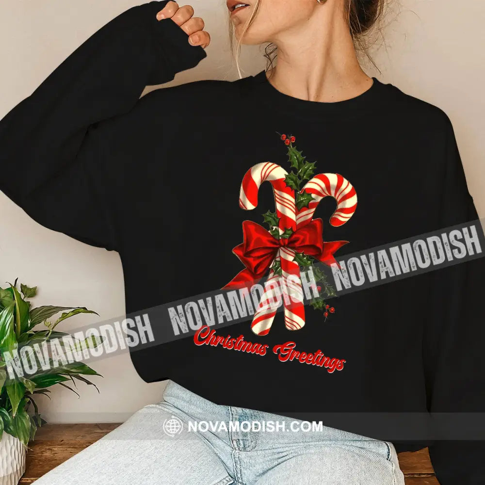 Unisex T-Shirt Christmas Candy Shirt Hoodie Gift For Long Sleeve / Black S T-Shirt