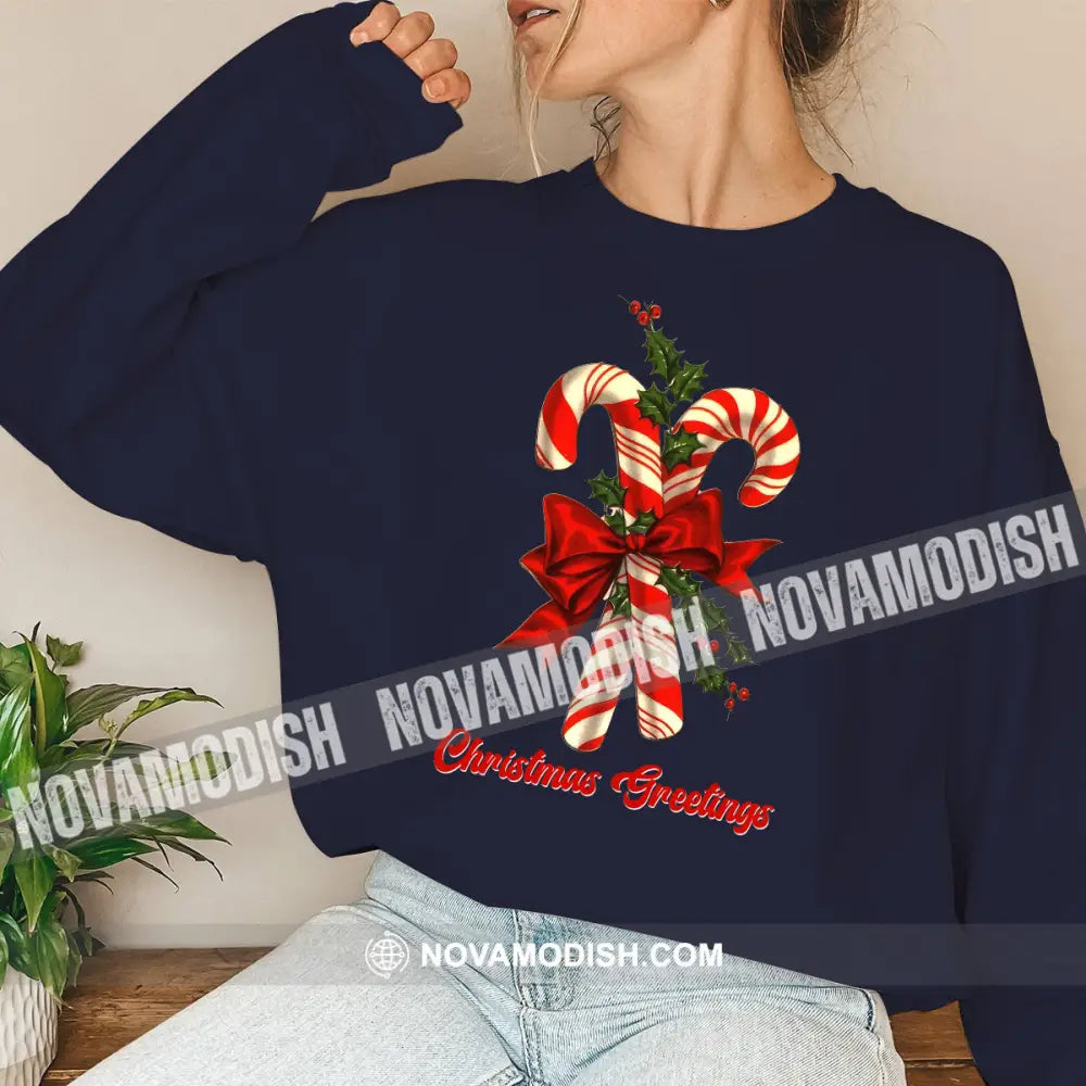 Unisex T-Shirt Christmas Candy Shirt Hoodie Gift For Long Sleeve / Dark Blue S T-Shirt