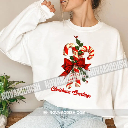 Unisex T-Shirt Christmas Candy Shirt Hoodie Gift For Long Sleeve / White S T-Shirt