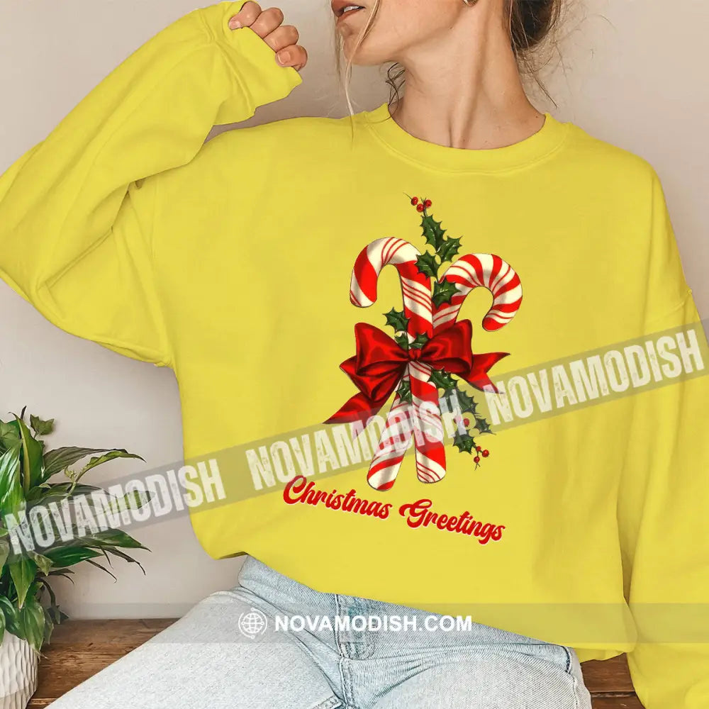 Unisex T-Shirt Christmas Candy Shirt Hoodie Gift For Long Sleeve / Yellow S T-Shirt