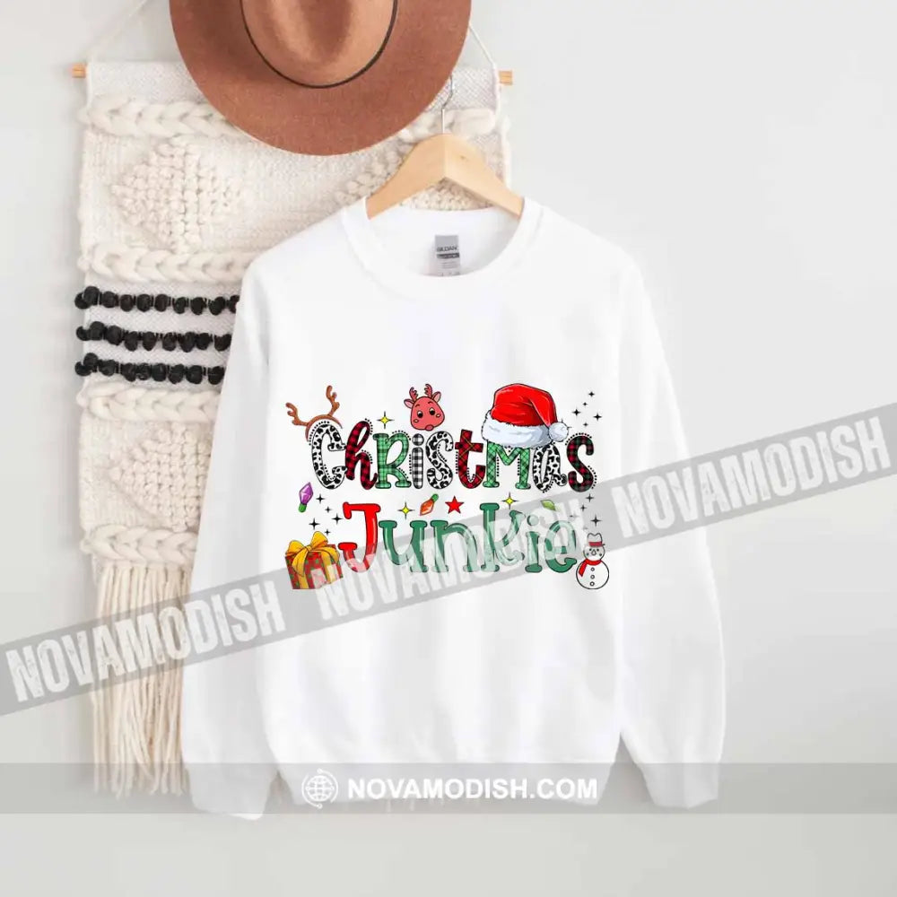 Unisex T-Shirt Christmas Junkie Christmas Hoodie Gift For Long Sleeve / White S T-Shirt