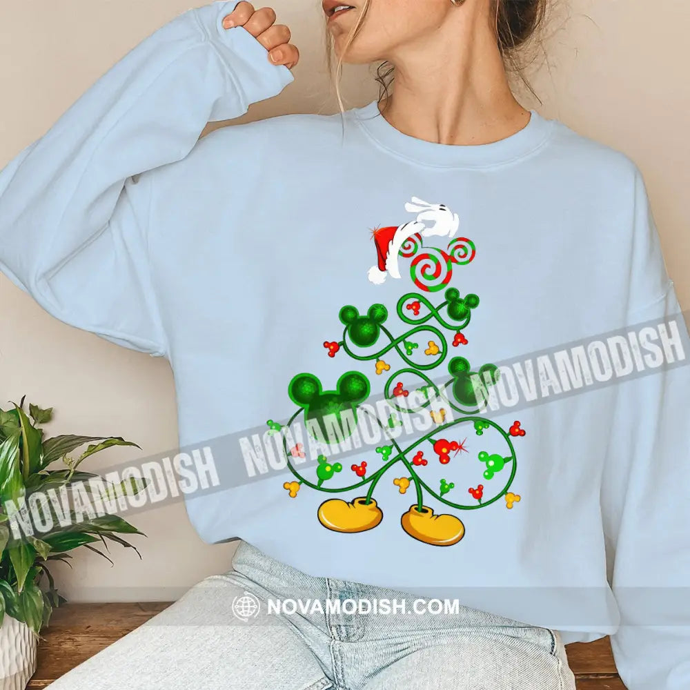 Unisex T-Shirt Christmas Tree And Mickey Hoodie Gift For Long Sleeve / Blue S T-Shirt