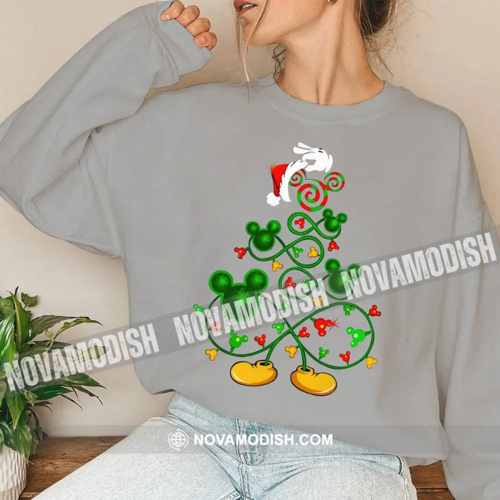 Unisex T-Shirt Christmas Tree And Mickey Hoodie Gift For Long Sleeve / Gray S T-Shirt