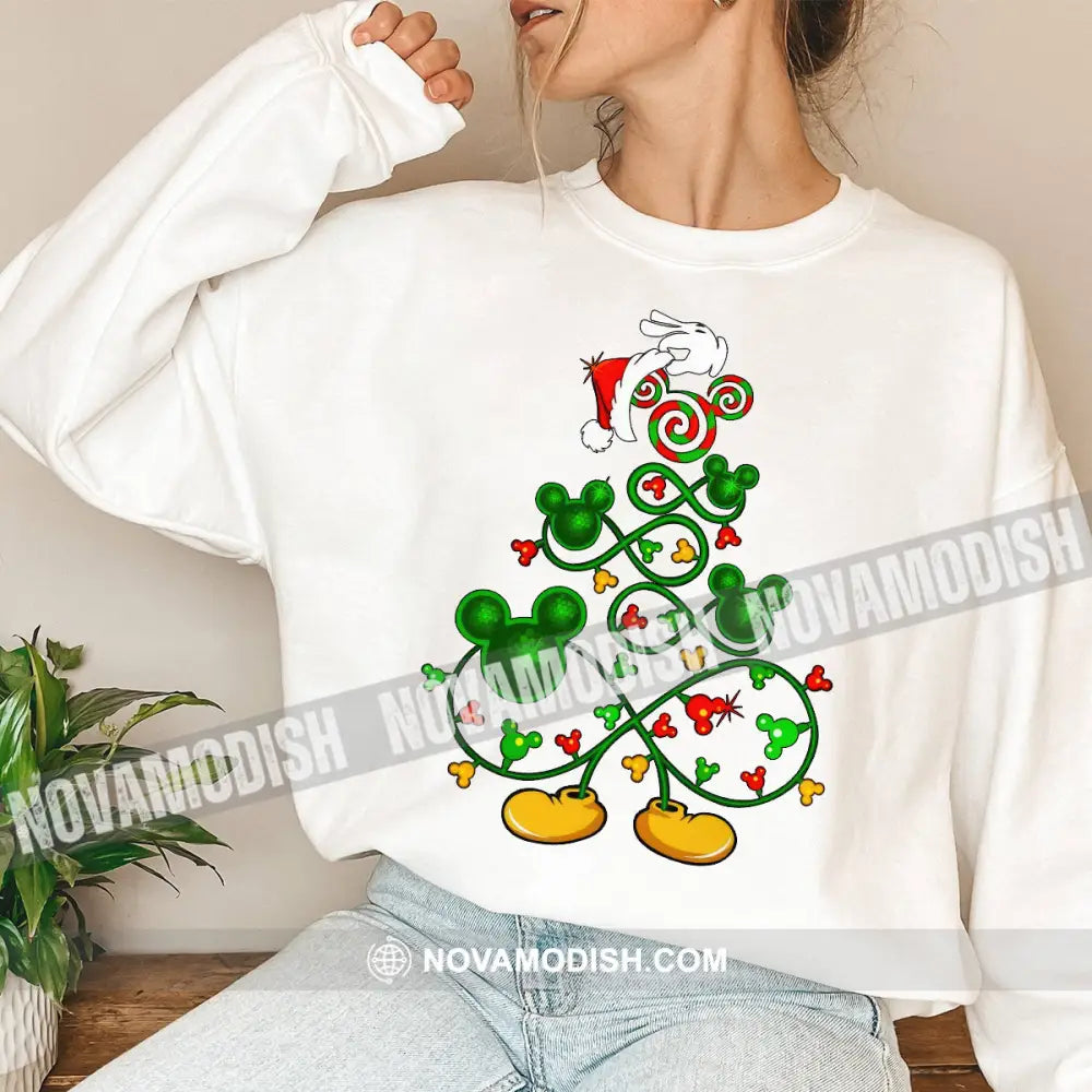 Unisex T-Shirt Christmas Tree And Mickey Hoodie Gift For Long Sleeve / White S T-Shirt