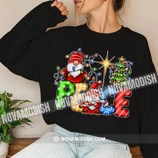 Unisex T-Shirt Gnoome Santa Christmas Tree Hoodie Gift For Long Sleeve / Black S T-Shirt